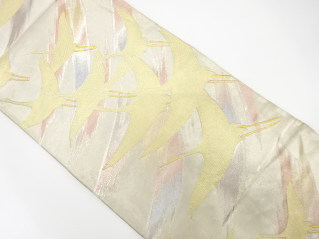 JAPANESE KIMONO / ANTIQUE FUKURO OBI / SILK / WOVEN CRANES